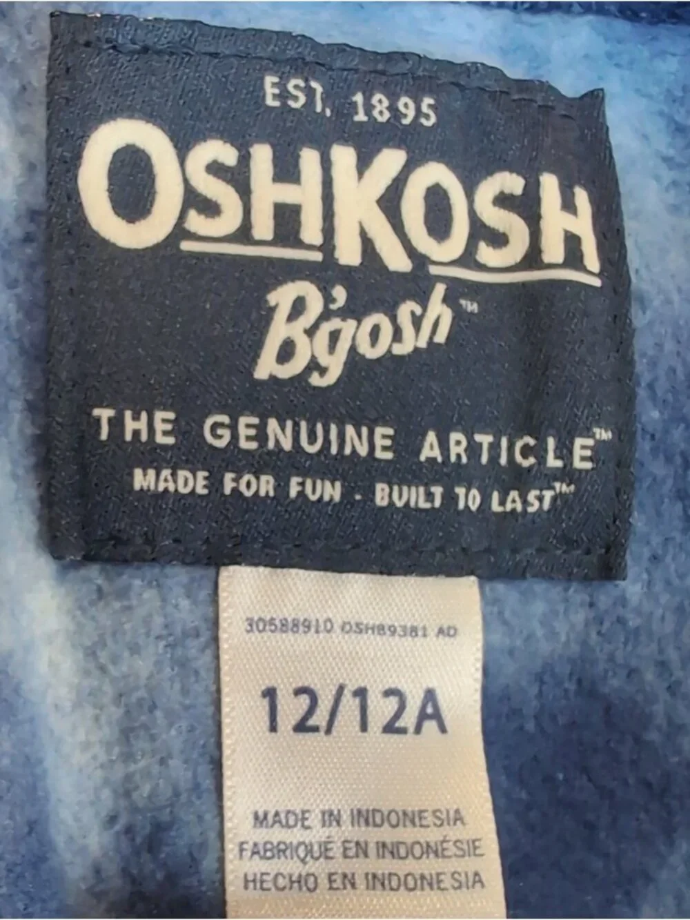 OshKosh Bgosh Boys Blue Tie Dye Fleece Jacket Size 12 Full Zip Mock Neck Sweater